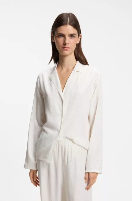 Satin pyjama top with rhinestone detailing