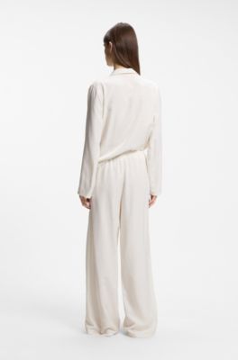 Satin pyjama top with rhinestone detailing, Natural