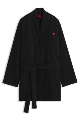 Heart-embroidered dressing gown in cotton terry, Black