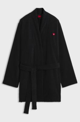 Heart-embroidered dressing gown in cotton terry, Black
