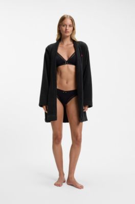 Heart-embroidered dressing gown in cotton terry, Black