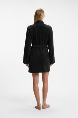 Heart-embroidered dressing gown in cotton terry, Black