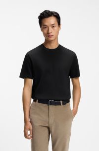 Corduroy-jacquard T-shirt in mercerised cotton, Black