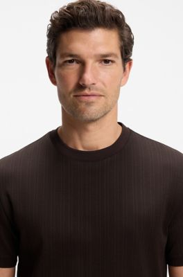 Corduroy-jacquard T-shirt in mercerised cotton, Dark Brown
