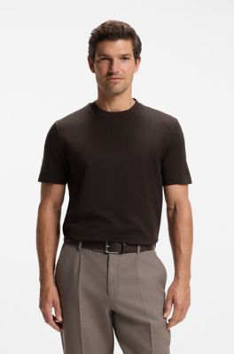 Corduroy-jacquard T-shirt in mercerised cotton, Dark Brown