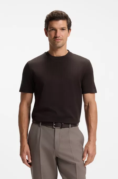 T-shirt en coton mercerisé avec motif jacquard effet velours côtelé