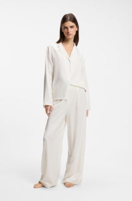 Straight-leg pyjama bottoms in rhinestone satin, Natural