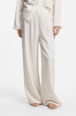 Straight-leg pyjama bottoms in rhinestone satin, Natural