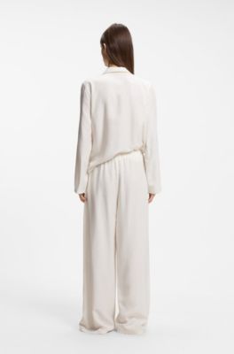 Straight-leg pyjama bottoms in rhinestone satin, Natural