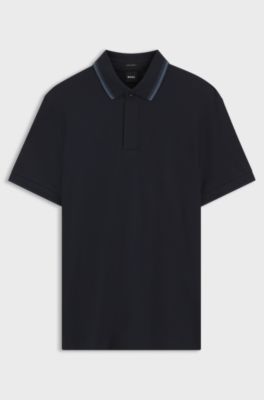 Polo regular fit in piqu&eacute; di cotone strutturato, Blu scuro