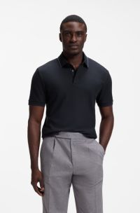 Polo Regular en piqu&eacute; de coton structur&eacute;, Bleu fonc&eacute;