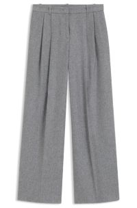 Wide-leg trousers in melange flannel with front pleats, Grey