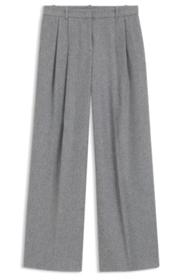 Wide-leg trousers in melange flannel with front pleats