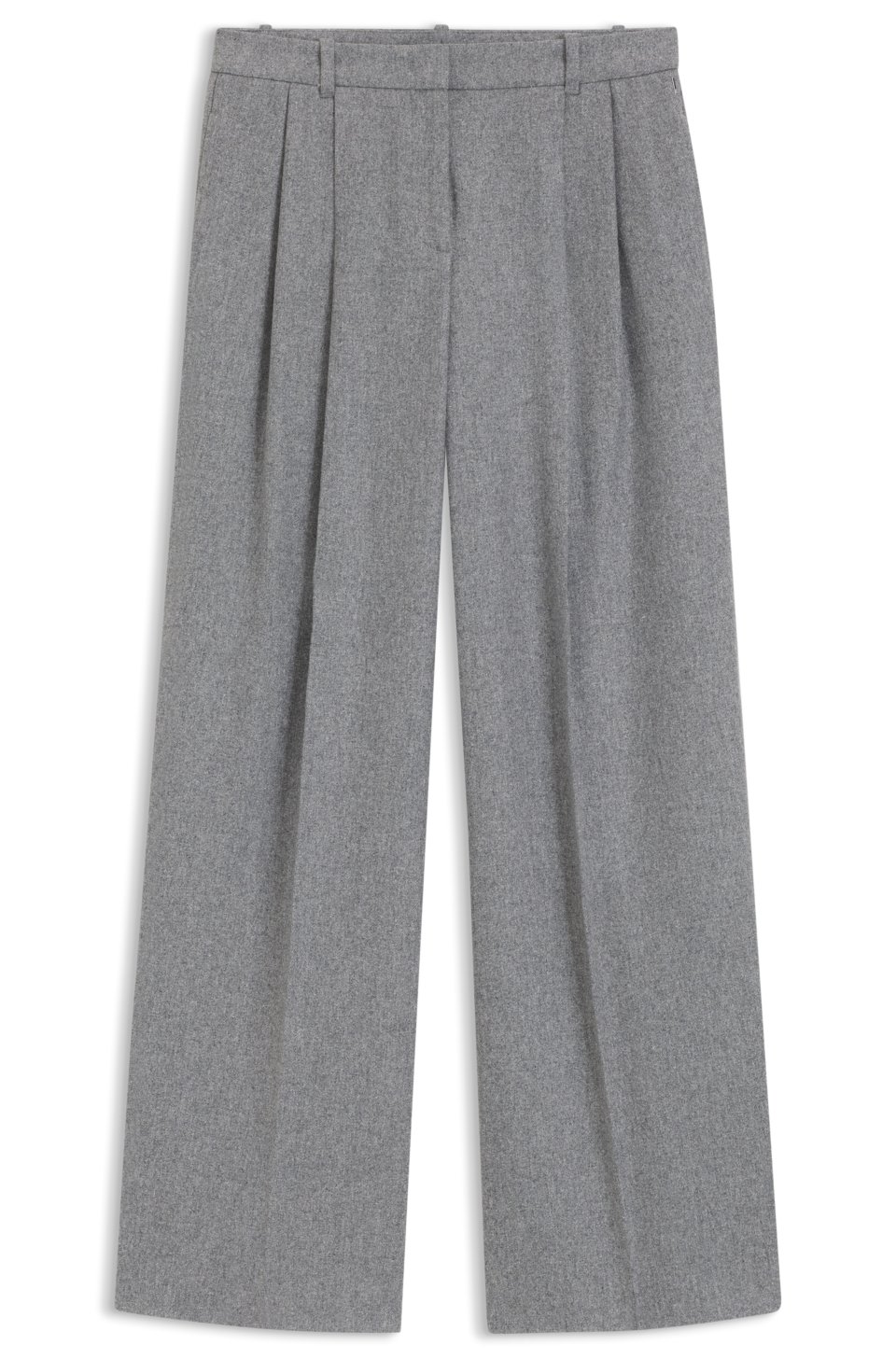 Wide-leg trousers in melange flannel with front pleats