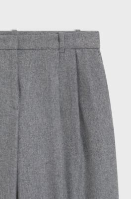 Wide-leg trousers in melange flannel with front pleats, Grey