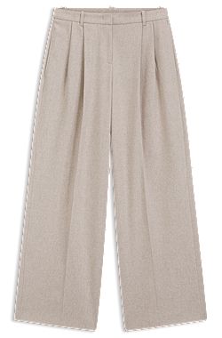 Wide-leg trousers in melange flannel with front pleats