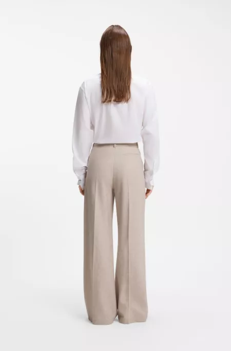Wide-leg trousers in melange flannel with front pleats