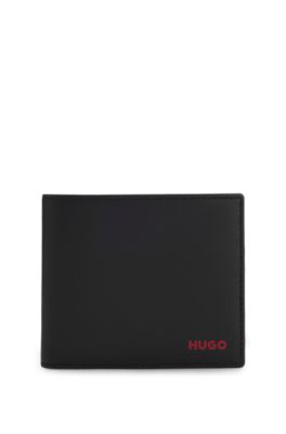 Leather folding wallet with red logo, Black
