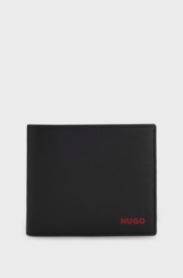 Leather folding wallet with red logo, Black