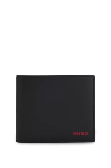 Leather folding wallet with red logo