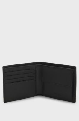 Leather folding wallet with red logo, Black