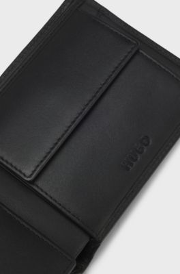 Leather folding wallet with red logo, Black