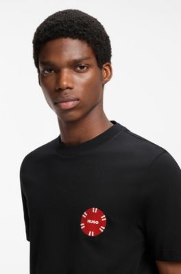 T-shirt in jersey di cotone con stampa di fiches da poker, Nero