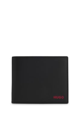 Leather trifold wallet with red logo, Black