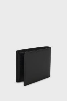 Portafoglio tri-fold in pelle con logo rosso, Nero