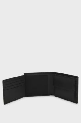 Leather trifold wallet with red logo, Black