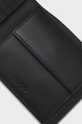 Portafoglio tri-fold in pelle con logo rosso, Nero