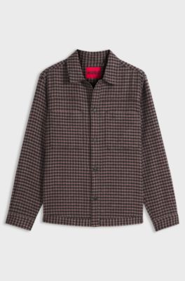 Cropped oversize-fit shirt in houndstooth cotton, Brown Patterned