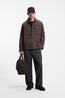 Cropped oversize-fit shirt in houndstooth cotton, Brown Patterned