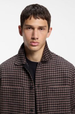 Cropped oversize-fit shirt in houndstooth cotton, Brown Patterned