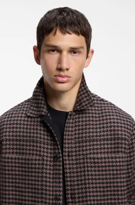 Cropped oversize-fit shirt in houndstooth cotton