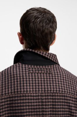 Cropped oversize-fit shirt in houndstooth cotton, Brown Patterned