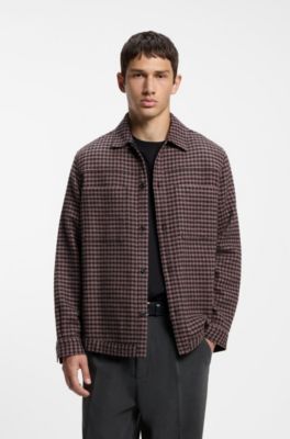 Cropped oversize-fit shirt in houndstooth cotton, Brown Patterned