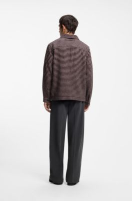 Cropped oversize-fit shirt in houndstooth cotton, Brown Patterned