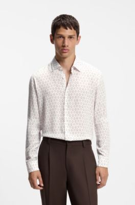 Men's slim-fit shirt for a defined look, White Patterned