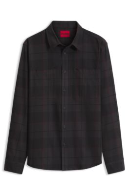 Relaxed-fit shirt in Glen-check cotton twill, Brown Patterned
