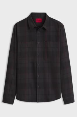 Relaxed-fit shirt in Glen-check cotton twill, Brown Patterned