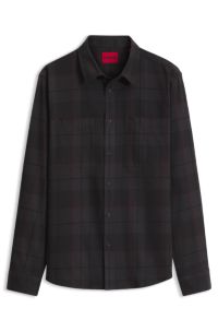 Relaxed-fit shirt in Glen-check cotton twill, Brown Patterned