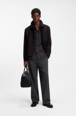 Relaxed-fit shirt in Glen-check cotton twill, Brown Patterned