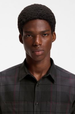 Relaxed-fit shirt in Glen-check cotton twill, Brown Patterned