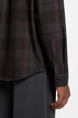 Relaxed-fit shirt in Glen-check cotton twill, Brown Patterned