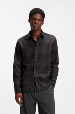 Relaxed-fit shirt in Glen-check cotton twill, Brown Patterned