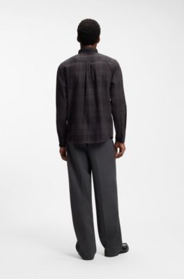 Relaxed-fit shirt in Glen-check cotton twill, Brown Patterned