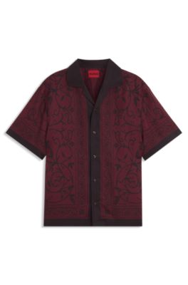 Oversized-fit shirt with placed print, Pink Patterned