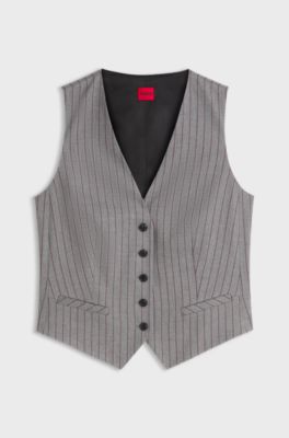 Pinstripe waistcoat with buttoned front, Grey Patterned