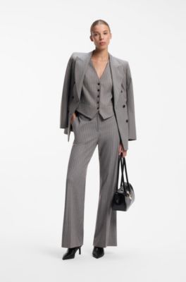Pinstripe waistcoat with buttoned front, Grey Patterned